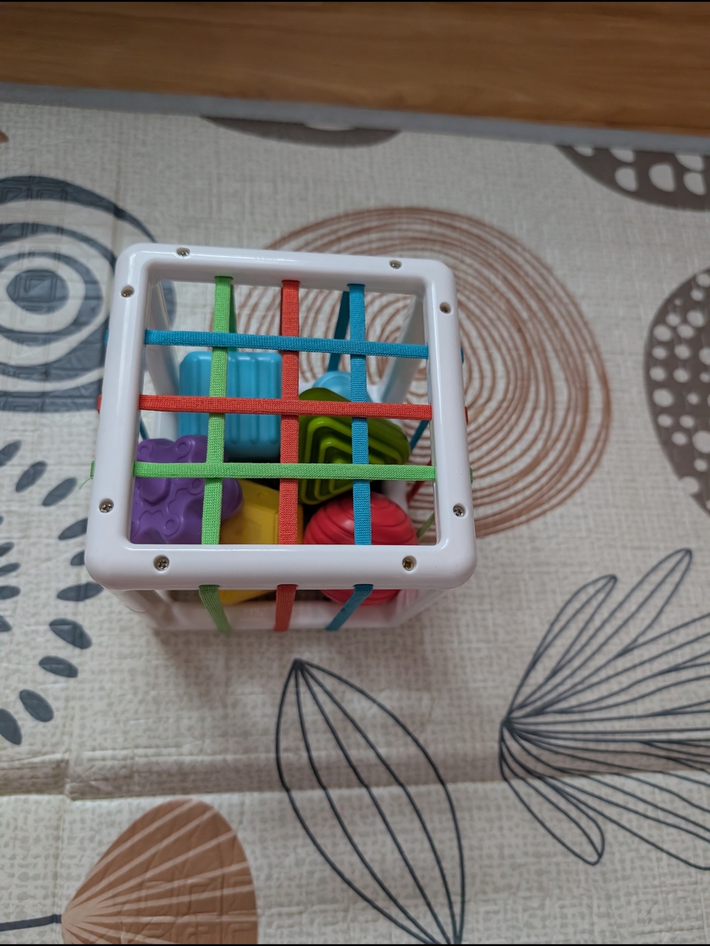 Multi-Color Baby Sensory Shape Cube — White Frame with Bright Shapes